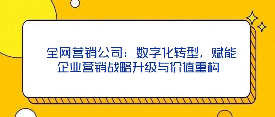  全網(wǎng)營銷公司：數(shù)字化轉(zhuǎn)型，賦能企業(yè)營銷戰(zhàn)略升級與價值重構(gòu)